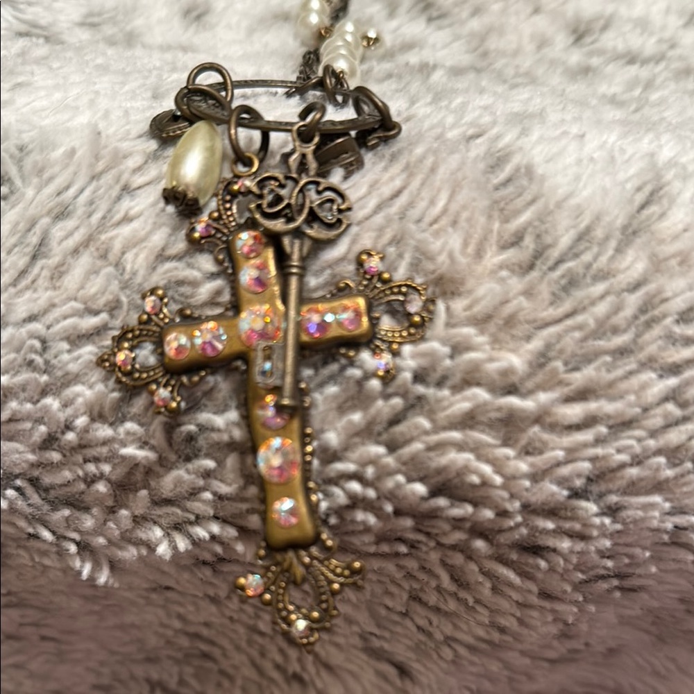 Elegant Gold Cross Necklace with Pearl Accents
